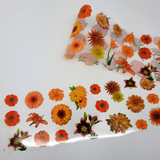 Feuille de transfert pour ongles à motif floral orange