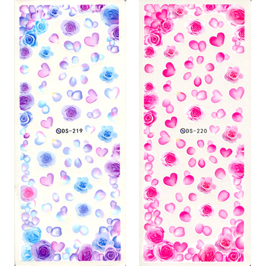 Petal + Hearts Nail Decals, Pink or Blue