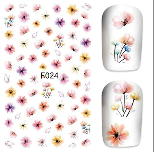 Pink + Orange Flower Nail Stickers