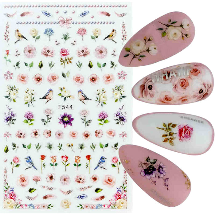 Autocollants pour ongles Fleurs + Oiseaux