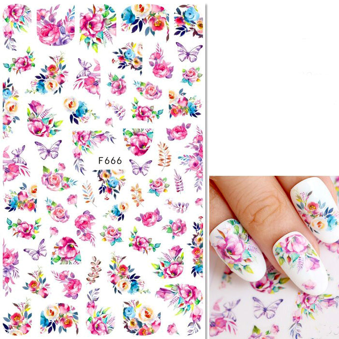 Autocollants pour ongles Fleurs + Papillons