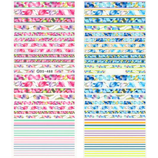 Flower Stripe Nail Water Decals, Pink or Blue