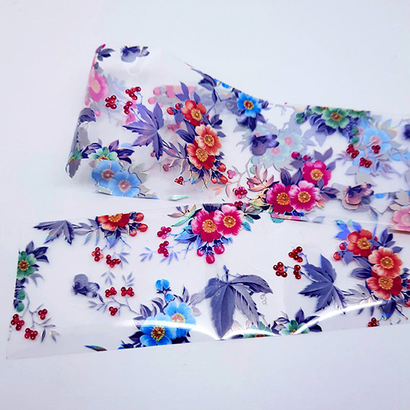 Floral-patterned nail foil in multi-colours on a white background