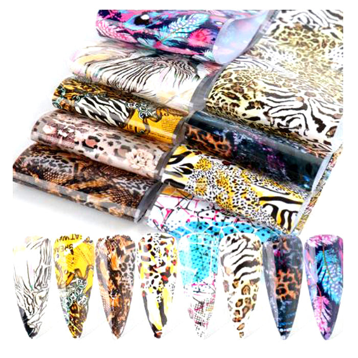 A beautiful mixed set of animal print nail foils.