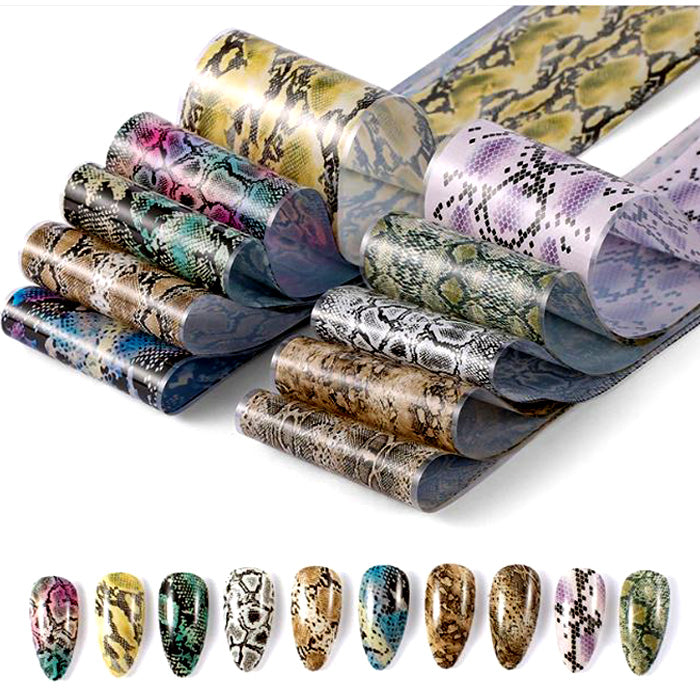 A set of 10 beautiful snakeskin nail foils