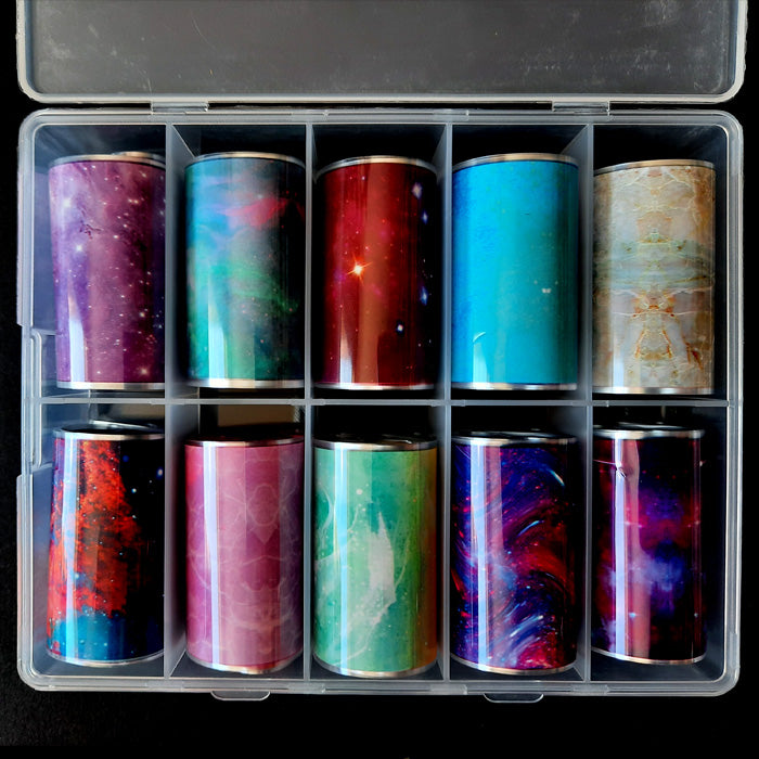 A case of 10 beautiful galaxy nail foils