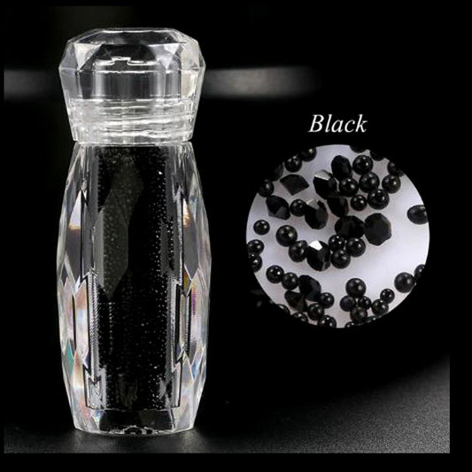 Nail Caviar Beads, Black Glass with Micro Crystals