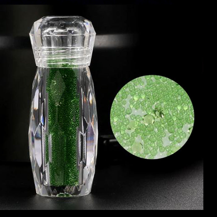 Nail Caviar Beads, Green Glass with Micro Gems