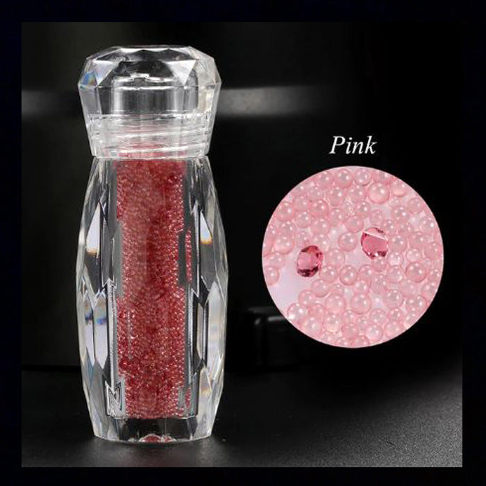 Nail Caviar Beads, Pink Glass with Micro Crystals