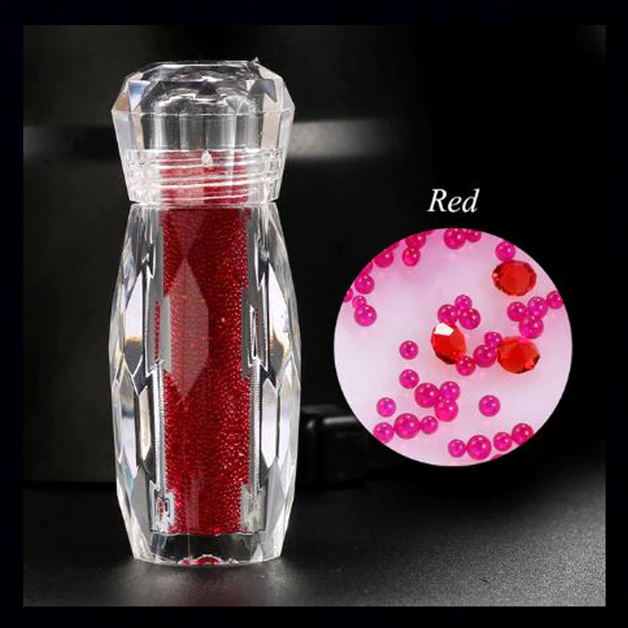 Nail Caviar Beads, Red Glass with Micro Crystals