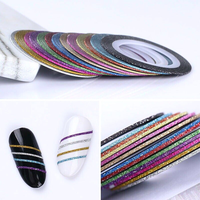 13 x Rolls Glitter Nail Striping Tape