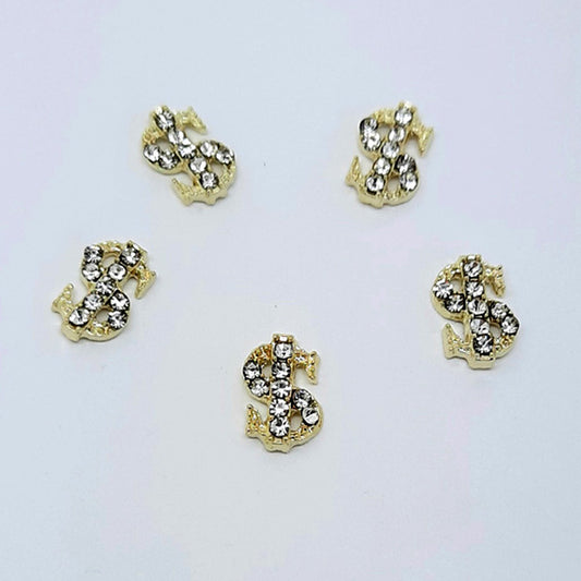 Gold Dollar Nail Charms with Diamante x1. Beautiful sparkly gold dollar nail charm.