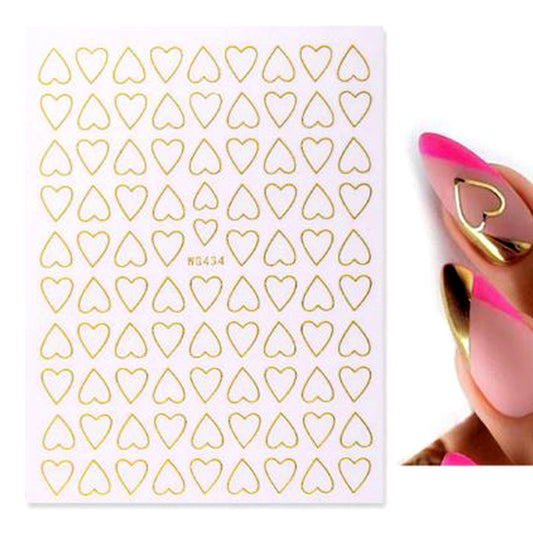 Gold Hollow Heart Nail Stickers