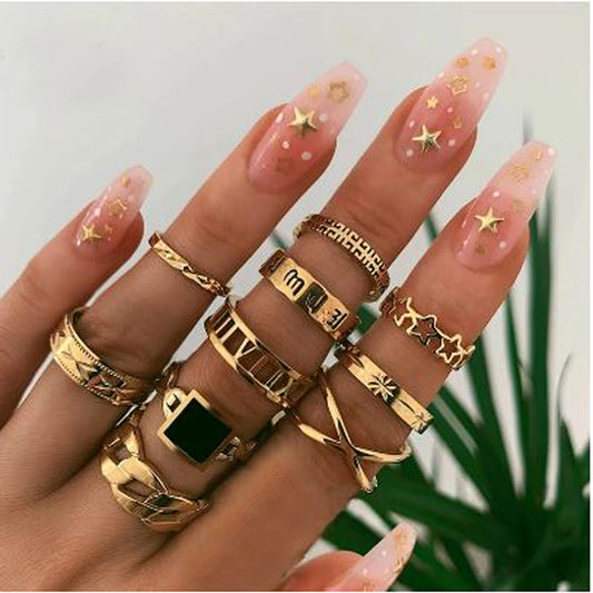 Rose Gold Ring Set, 10 pcs