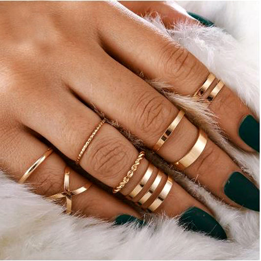 Rose Gold Ring Set, 8 pcs