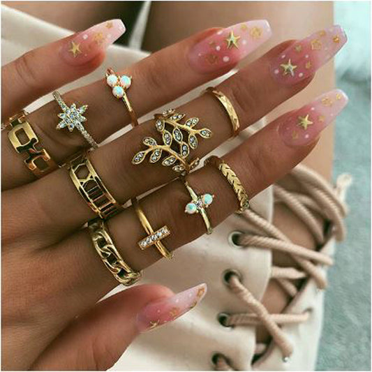 Rose Gold Rings Set, 10 pcs