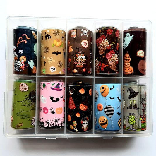 10 spooky halloween nail foils in a case