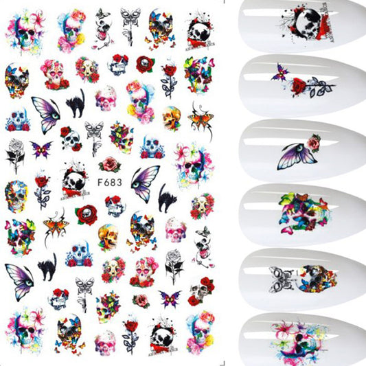 Halloween Skulls, Flowers + Butterfly Nail Stickers