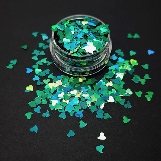 Paillettes en forme de goutte d'eau en forme de cœur, turquoise holographique