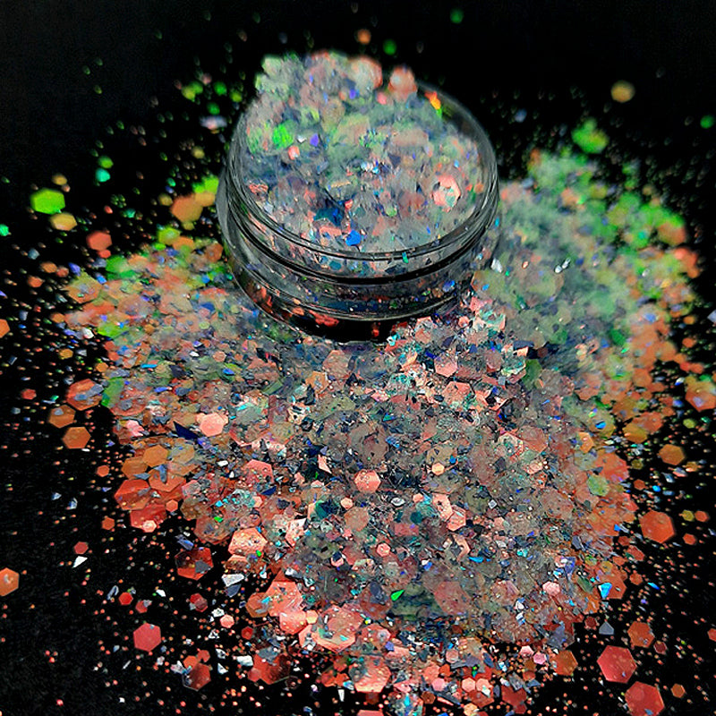 Pastel Iridescent Hexagon Nail Glitter Mix, 'Lilly-Anne'. Such a beautiful nail glitter, a mix of highly iridescent, sparkly hexagons and flakes in a soft blue.