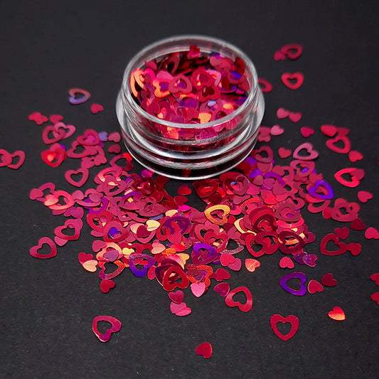 Paillettes pour ongles en forme de cœur creux, rose