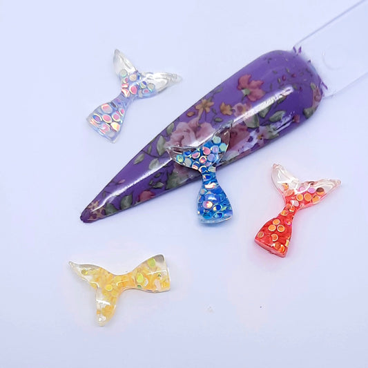 Mermaid Tail Nail Charms x 4. Large glittery mermaid tails, in a mix of colours.