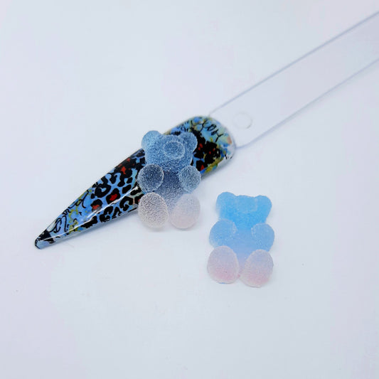 Kawaii Sugared Gummy Bear Nail Charms x 4, Blue. Please keep well away from children as they look yummy.