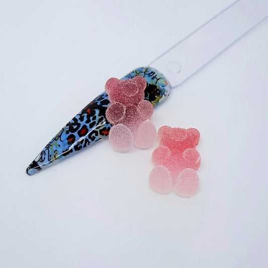 Kawaii Sugared Gummy Bear Nail Charms x 4, Pink. Please keep well away from children as they look good enough to eat!