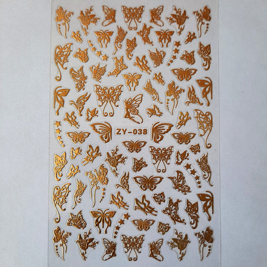 Laser Gold Fairy Butterfly Nail Stickers