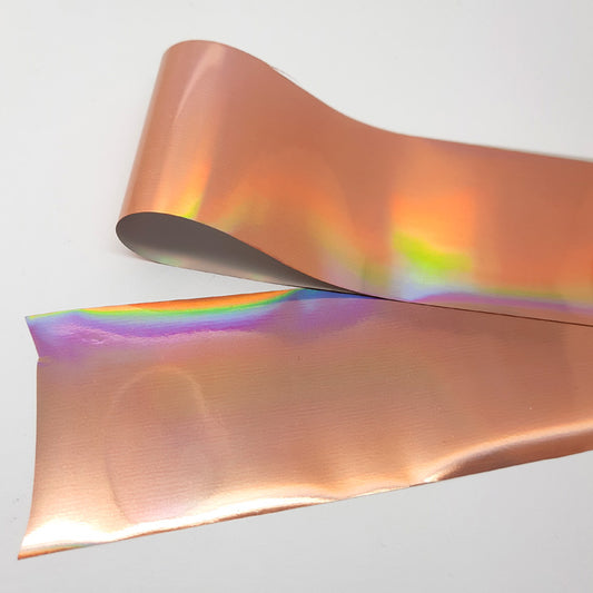 Laser Rose Gold Nail Foil. A gorgeous shimmering metallic nail foil.

Supplied in 4cm x 100cm lengths.