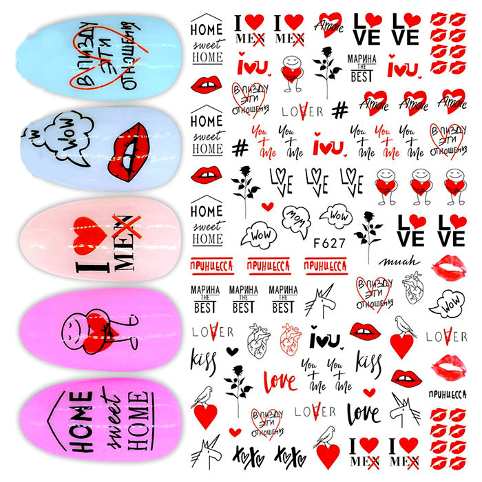 Autocollants pour ongles Love + Kisses pour la Saint-Valentin