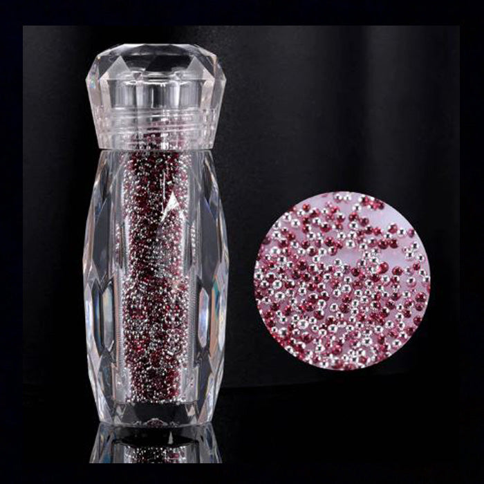 Nail Caviar Beads, Metallic Silver + Pinky Red