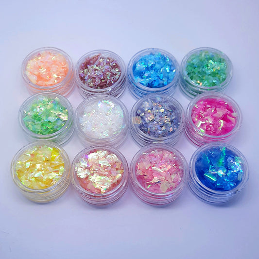 12 x Set Mixed Colours Mylar Nail Flakes