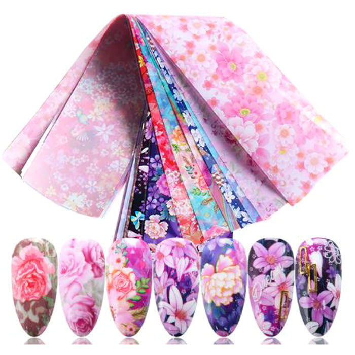 A set of 10 beautiful floral nail foils