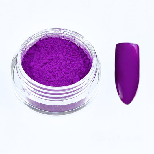 Neon Nail Pigment Powder, Purple.

Use over white for the brightest effect.

How to use:

Apply a base coat, and cure it for 30 seconds under a manicure lamp
Use the applicator to tap on the powder
Gently buff the powder into your nail using the applicator, the more powder you apply, the deeper the colour
Apply a protective no-wipe UV top coat