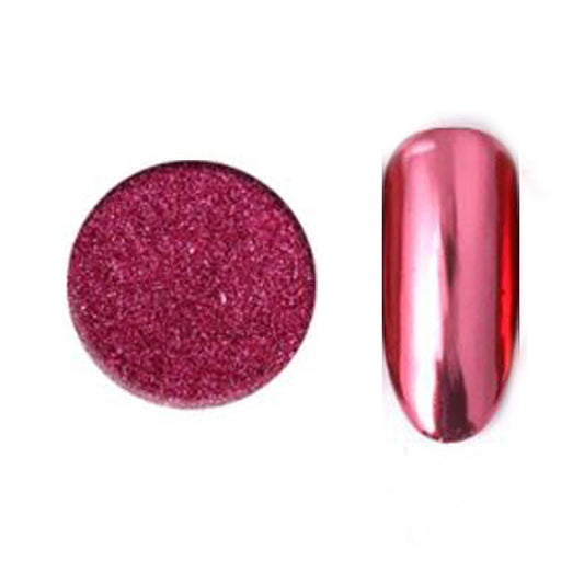 Pink nail chrome powder and an example swatch.