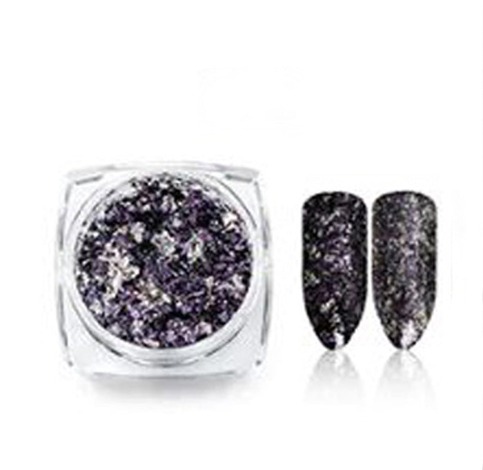 Two-Tone Nail Flakies, Silver + Purple.