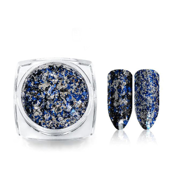 Two-Tone Nail Flakies, Blue + Silver