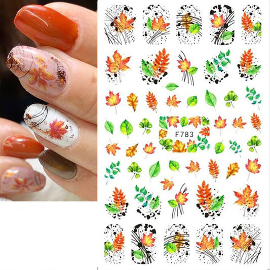 Orange + Green Leaves Nail Stickers