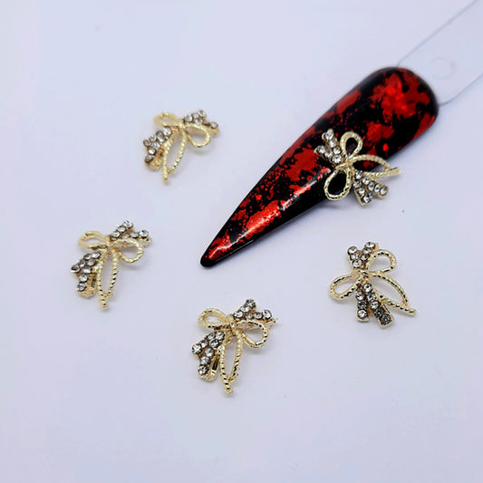 Gold + Diamante Bows Nail Charms x 2, very ornate and very beautiful.