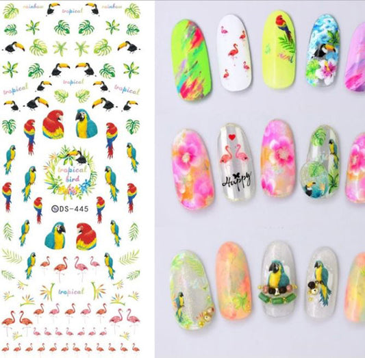 Parrots + Flamingo Nail Water Decals