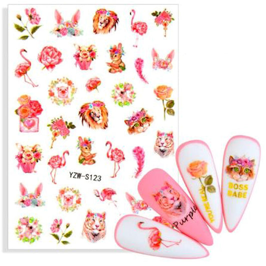 Cute Animal + Flowers Nail Stickers