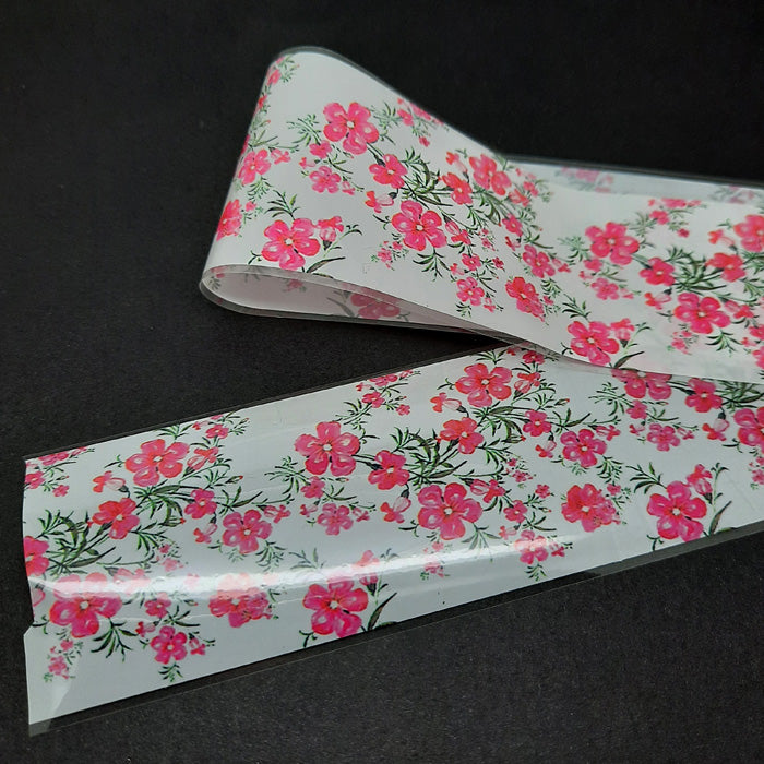 White Nail Foil With Pink Flowers, very pretty.