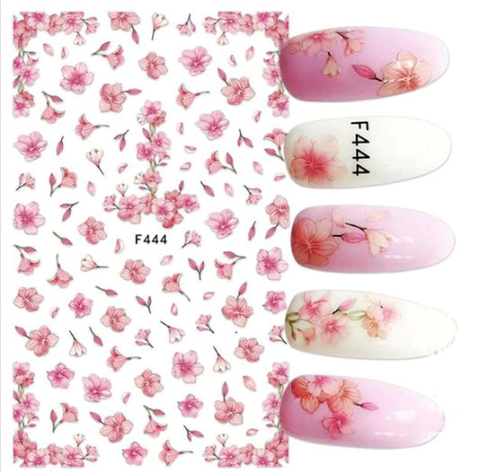 Pink Flowers Self Adhesive Nail Stickers