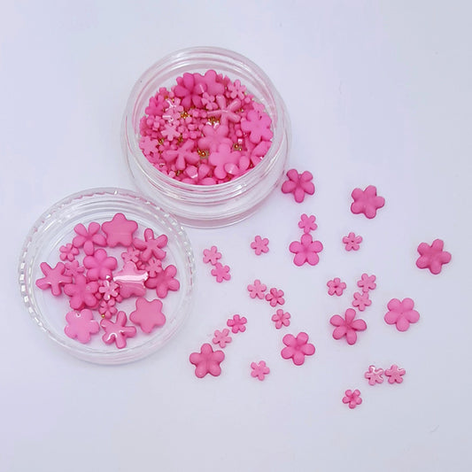 Flowers + Gold Caviar Beads Nail Decoration, Pink. Gorgeous little 3d pink flowers in mixed sizes, with added caviar beads, which you can use in the centre of the flowers if required.