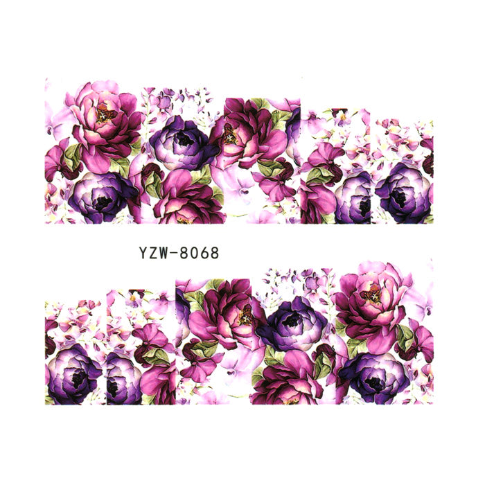 Purple Peony Flower Nail Water Decals