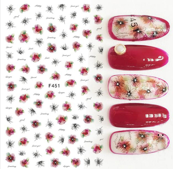 Red Flowers Nail Stickers