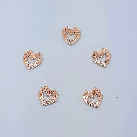 Rose Gold Hearts Nail Charms x 4, beautiful metal hearts.