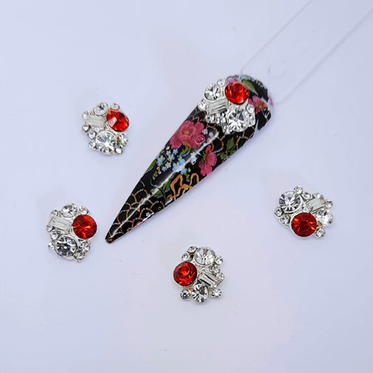 Sparkling Silver + Red Gem Nail Charms x 4. Gorgeous, use these to add a bit of bling to your nail designs.