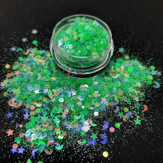 Green Star + Moon Nail Glitter 'Twilight Sparkle'